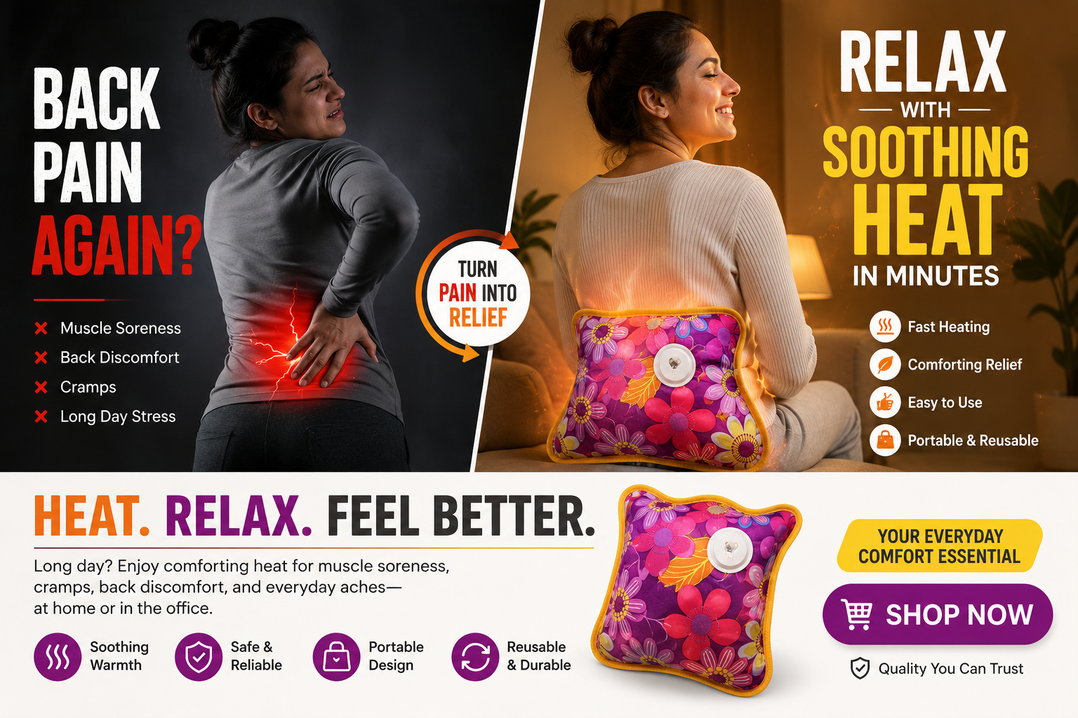 Rechargeable Heating Pad for Pain Relief