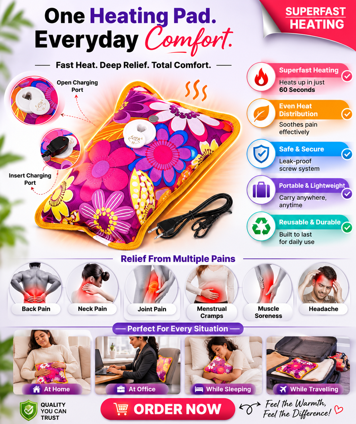 Rechargeable Heating Pad for Pain Relief